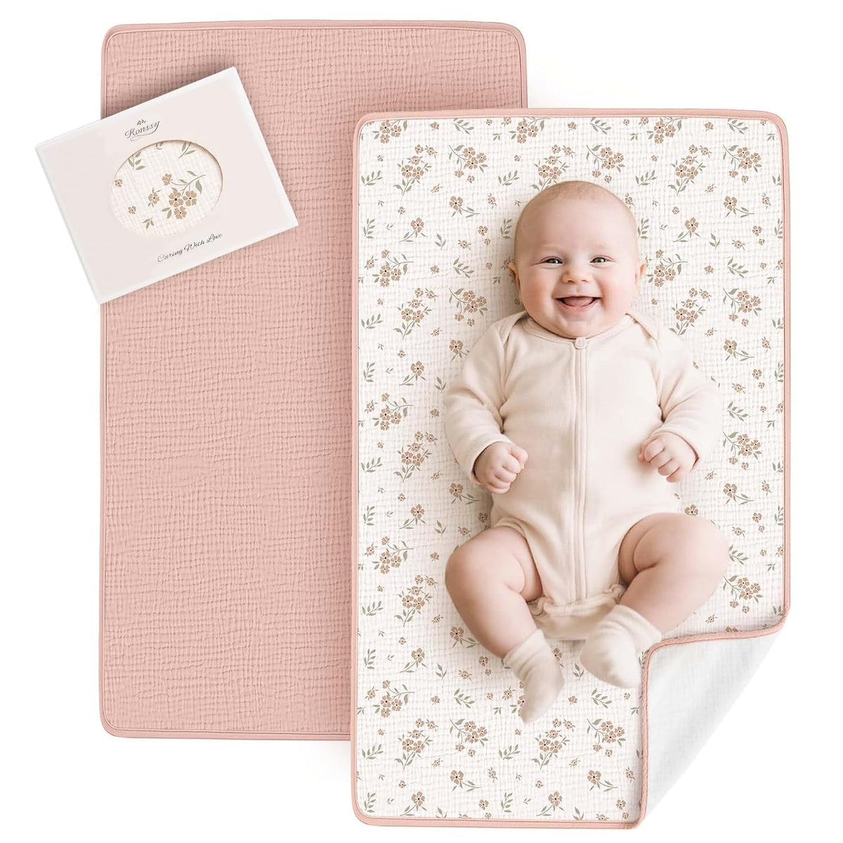 2 Pack Waterproof Muslin Portable Changing Pad, Diaper Changing Mat