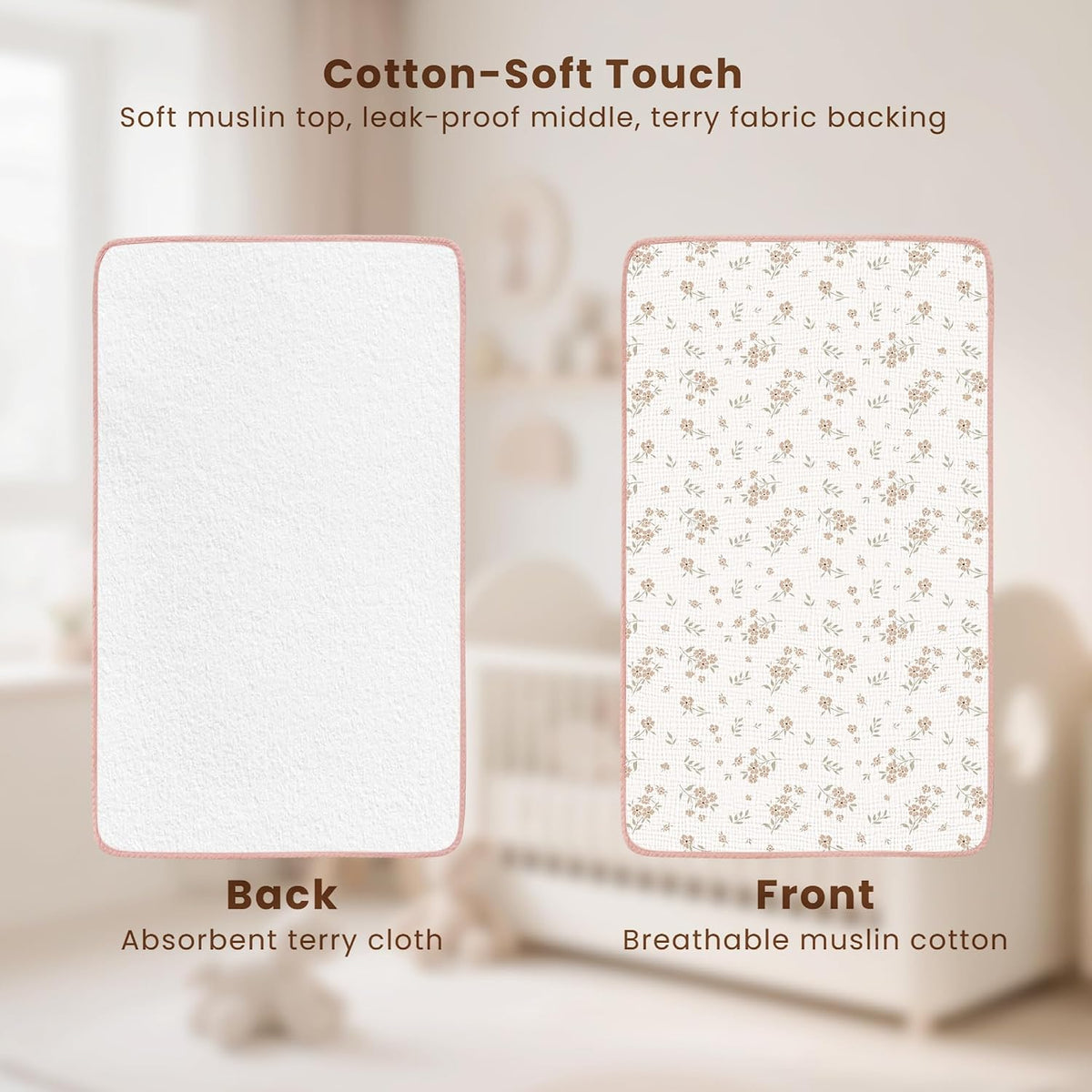 2 Pack Waterproof Muslin Portable Changing Pad, Diaper Changing Mat