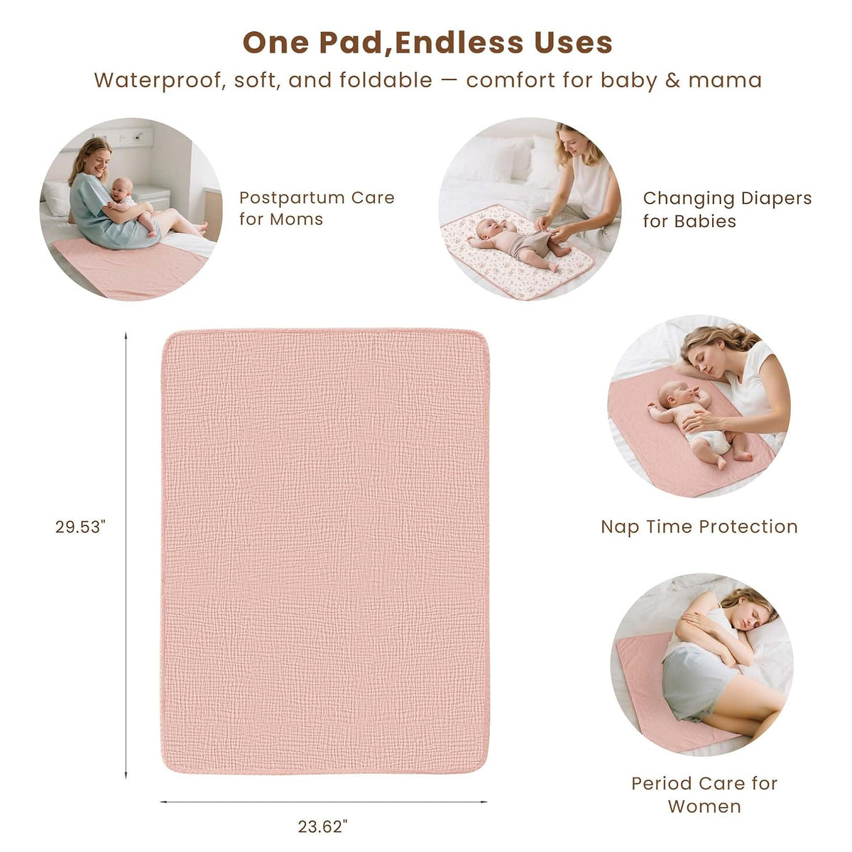 2 Pack Waterproof Muslin Portable Changing Pad, Diaper Changing Mat