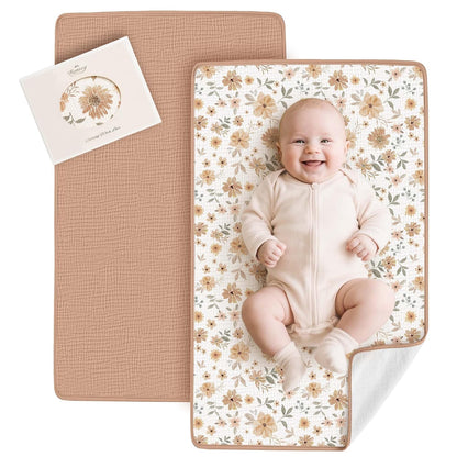 2 Pack Waterproof Muslin Portable Changing Pad, Diaper Changing Mat