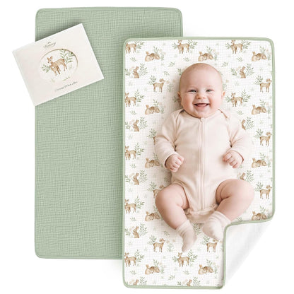 2 Pack Waterproof Muslin Portable Changing Pad, Diaper Changing Mat
