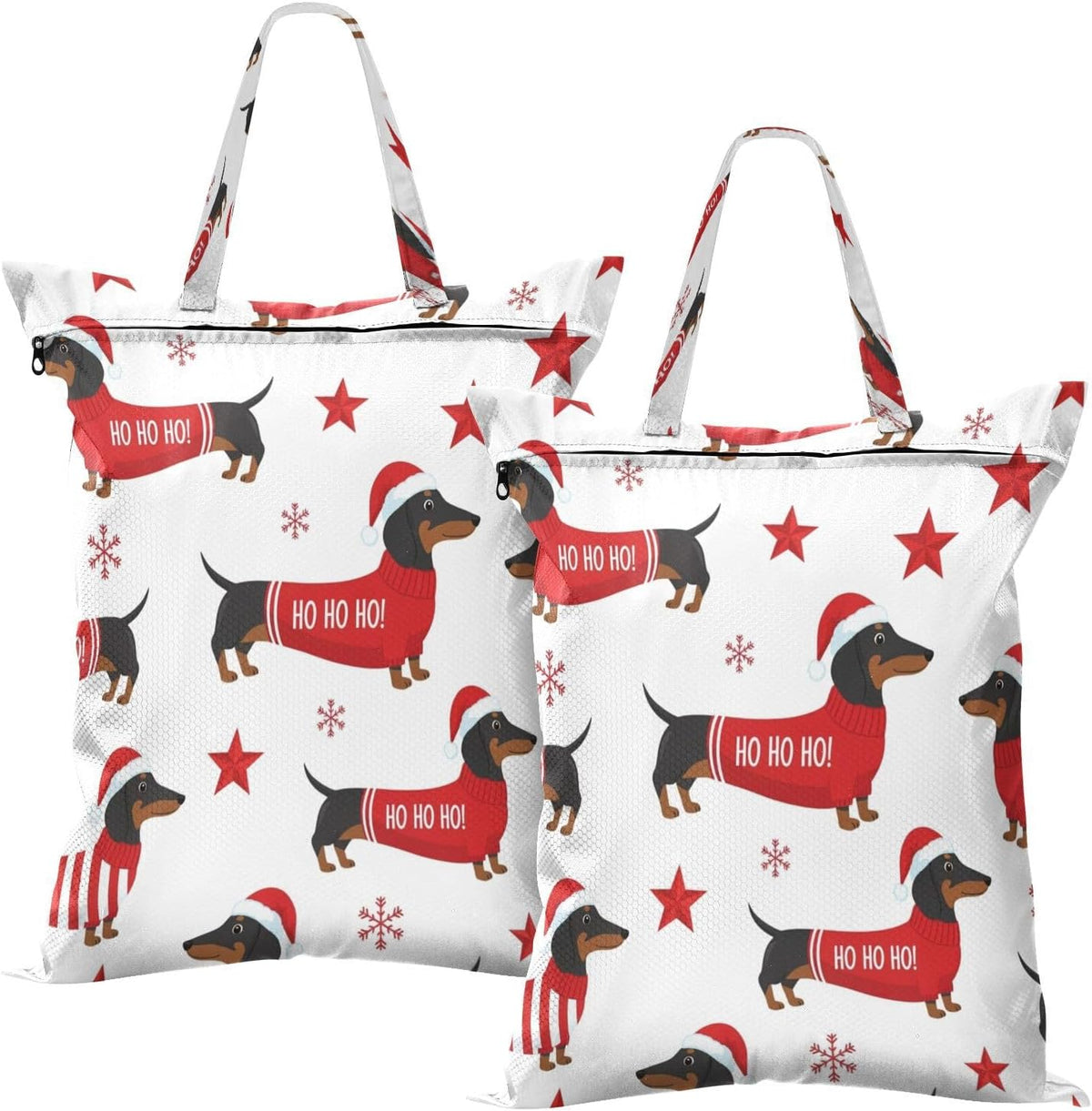 Christmas Dachshund Waterproof Travel Laundry Bag Easy Care 2 Pack
