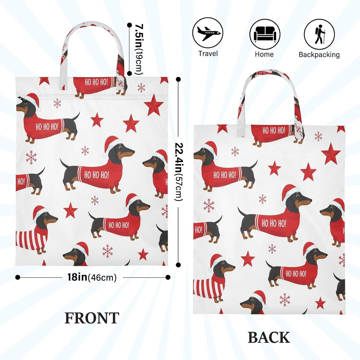 Christmas Dachshund Waterproof Travel Laundry Bag Easy Care 2 Pack