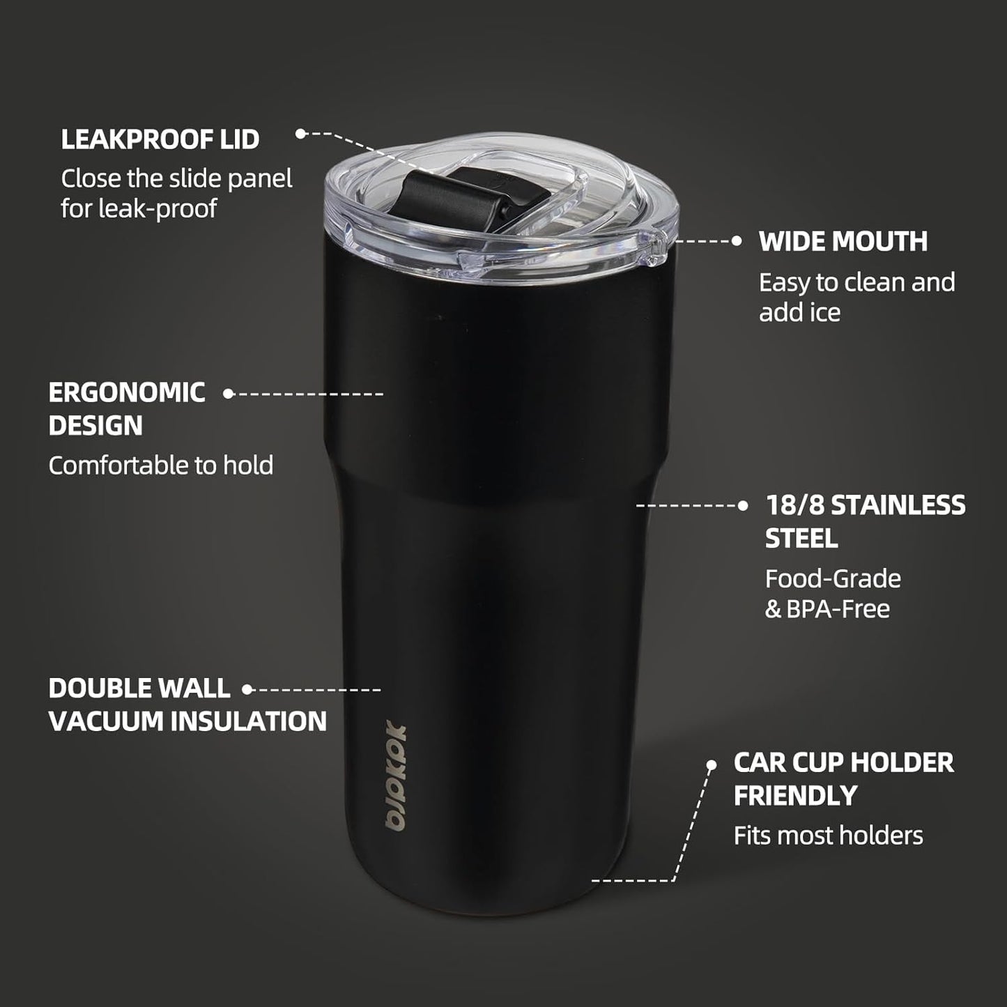 20oz Spill Proof Coffee Tumbler, Insulated Stainless Steel Cup | Double Wall Vacuum, Leakproof Lid, Keeps Hot/Cold/Iced, BPA Free, Dishwasher Safe, Cupholder, Travel, White