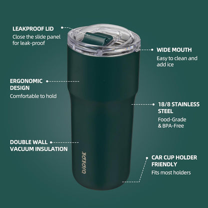 20oz Spill Proof Coffee Tumbler, Insulated Stainless Steel Cup | Double Wall Vacuum, Leakproof Lid, Keeps Hot/Cold/Iced, BPA Free, Dishwasher Safe, Cupholder, Travel, White