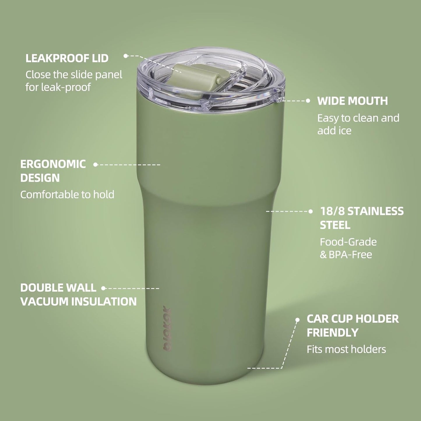 20oz Spill Proof Coffee Tumbler, Insulated Stainless Steel Cup | Double Wall Vacuum, Leakproof Lid, Keeps Hot/Cold/Iced, BPA Free, Dishwasher Safe, Cupholder, Travel, White