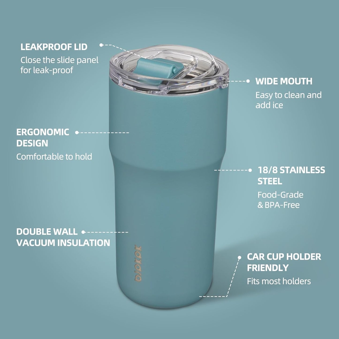 20oz Spill Proof Coffee Tumbler, Insulated Stainless Steel Cup | Double Wall Vacuum, Leakproof Lid, Keeps Hot/Cold/Iced, BPA Free, Dishwasher Safe, Cupholder, Travel, White