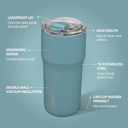 20oz Spill Proof Coffee Tumbler, Insulated Stainless Steel Cup | Double Wall Vacuum, Leakproof Lid, Keeps Hot/Cold/Iced, BPA Free, Dishwasher Safe, Cupholder, Travel, White