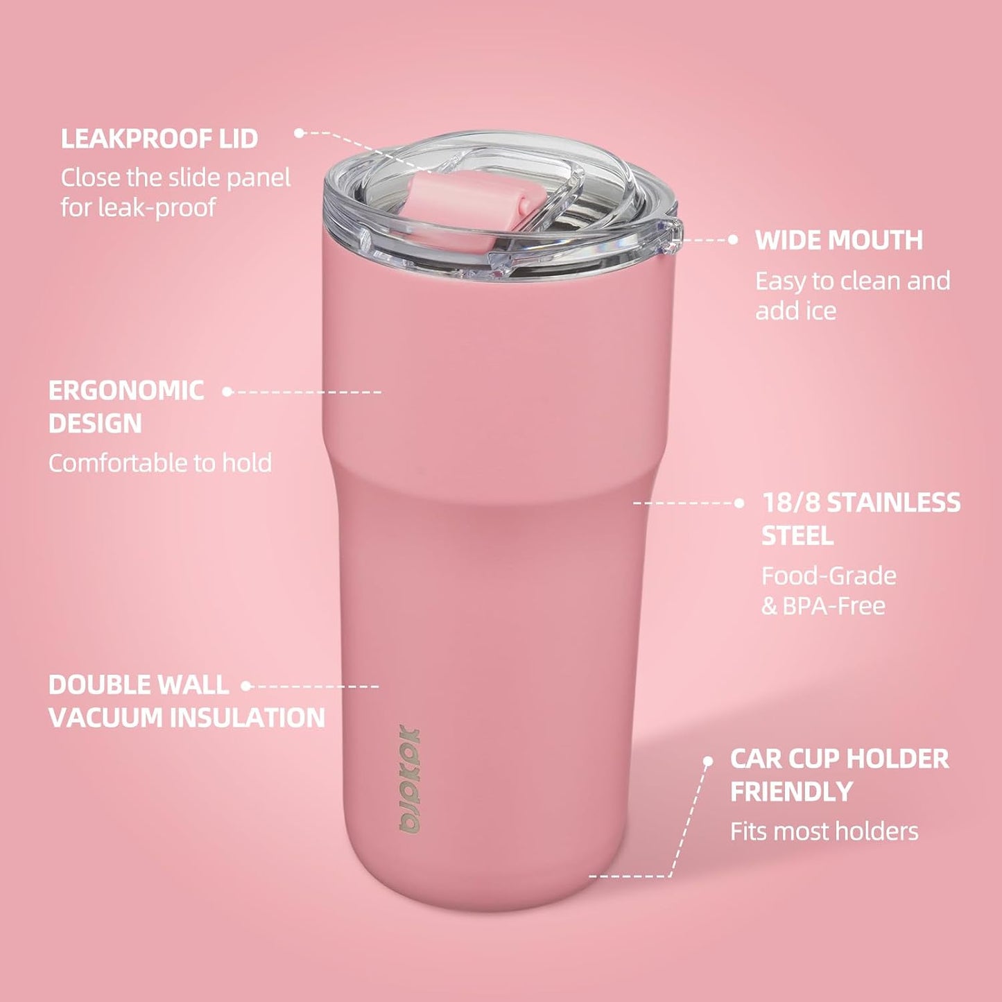 20oz Spill Proof Coffee Tumbler, Insulated Stainless Steel Cup | Double Wall Vacuum, Leakproof Lid, Keeps Hot/Cold/Iced, BPA Free, Dishwasher Safe, Cupholder, Travel, White