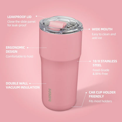 20oz Spill Proof Coffee Tumbler, Insulated Stainless Steel Cup | Double Wall Vacuum, Leakproof Lid, Keeps Hot/Cold/Iced, BPA Free, Dishwasher Safe, Cupholder, Travel, White