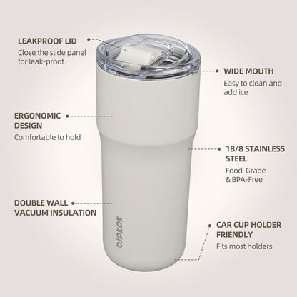 20oz Spill Proof Coffee Tumbler, Insulated Stainless Steel Cup | Double Wall Vacuum, Leakproof Lid, Keeps Hot/Cold/Iced, BPA Free, Dishwasher Safe, Cupholder, Travel, White