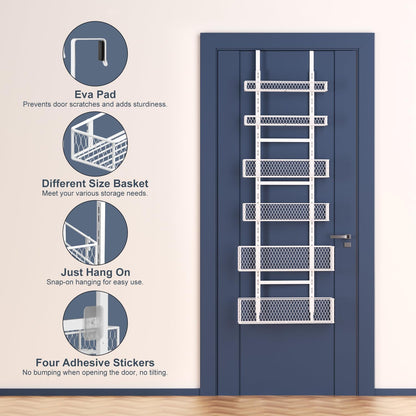 6-Tier Over The Door Pantry Organizer,Hanging Spice Rack,Grid Basket,White