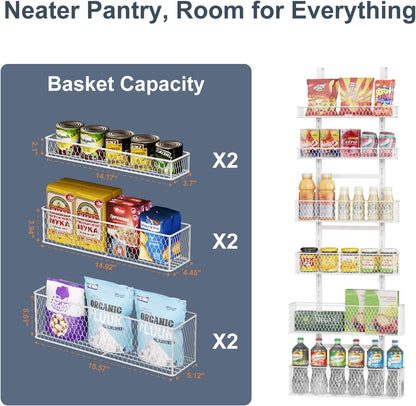 6-Tier Over The Door Pantry Organizer,Hanging Spice Rack,Grid Basket,White