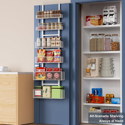 6-Tier Over The Door Pantry Organizer,Hanging Spice Rack,Grid Basket,White