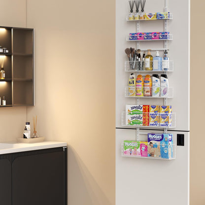 6-Tier Over The Door Pantry Organizer,Hanging Spice Rack,Grid Basket,White