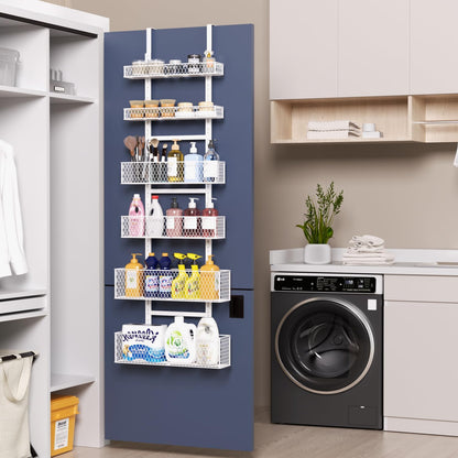 6-Tier Over The Door Pantry Organizer,Hanging Spice Rack,Grid Basket,White