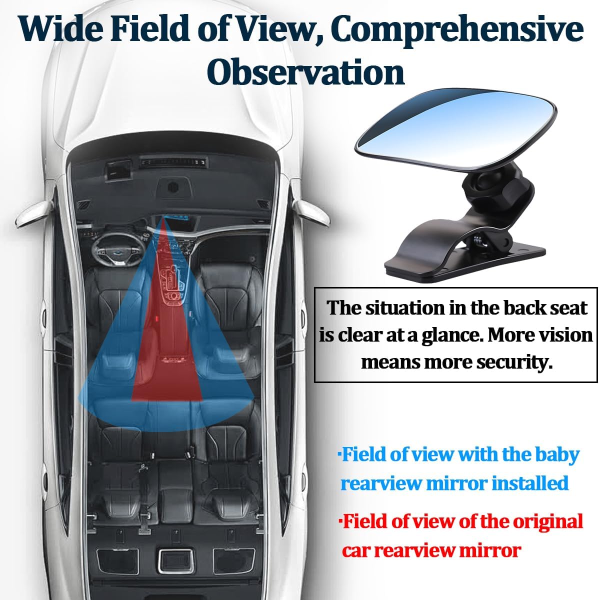 Car Interior Rearview Baby Mirror, Wide Angle Convex HD 360° Adjustable Rearview Mirror for Backseat Kids, Clip-on Sun Visor Safety Rearview for Monitoring Infant Child, Universal Fit