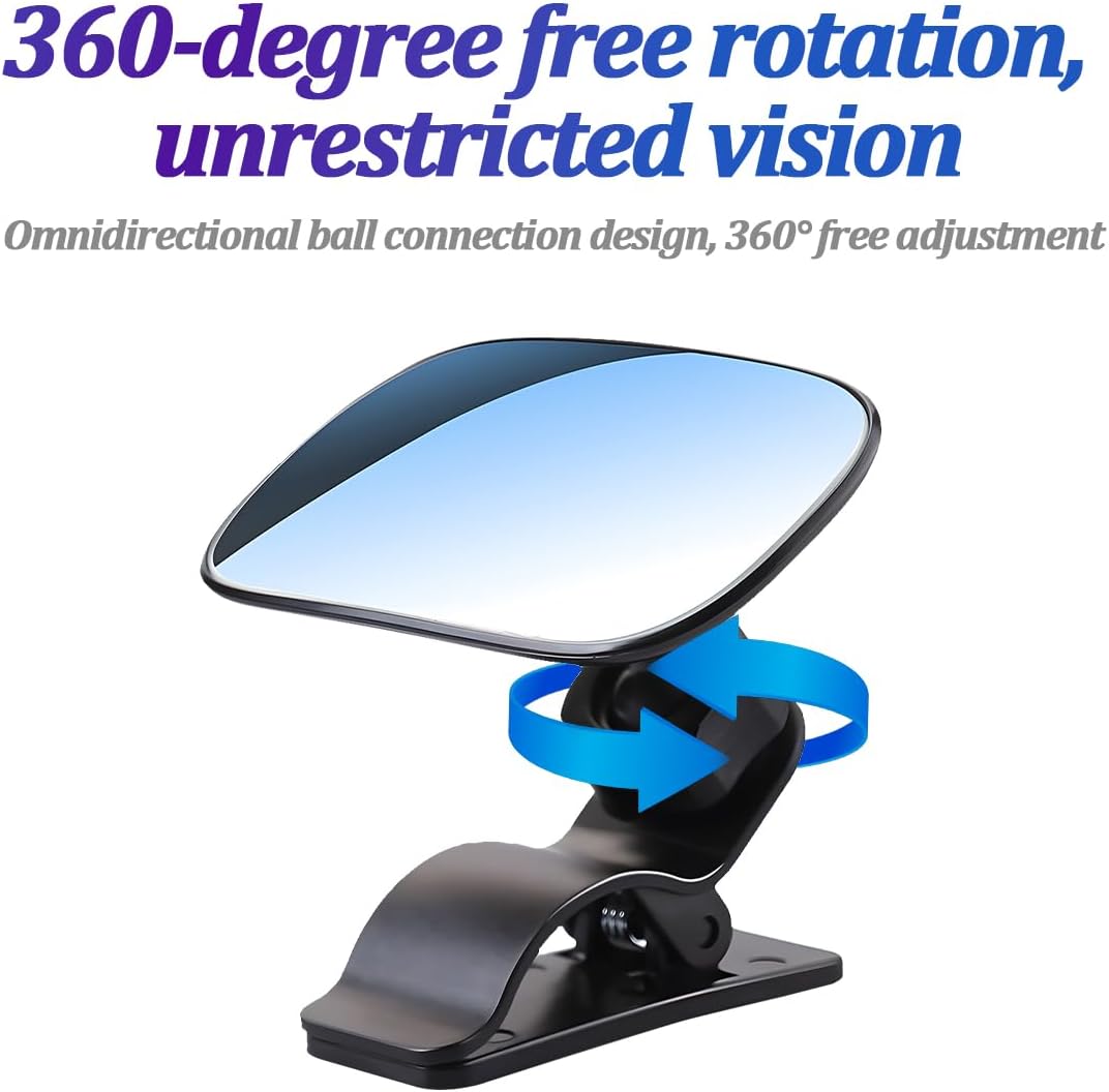 Car Interior Rearview Baby Mirror, Wide Angle Convex HD 360° Adjustable Rearview Mirror for Backseat Kids, Clip-on Sun Visor Safety Rearview for Monitoring Infant Child, Universal Fit