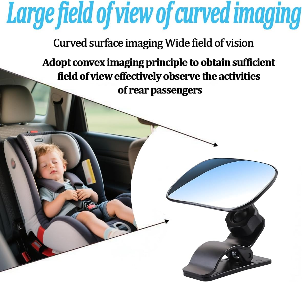 Car Interior Rearview Baby Mirror, Wide Angle Convex HD 360° Adjustable Rearview Mirror for Backseat Kids, Clip-on Sun Visor Safety Rearview for Monitoring Infant Child, Universal Fit