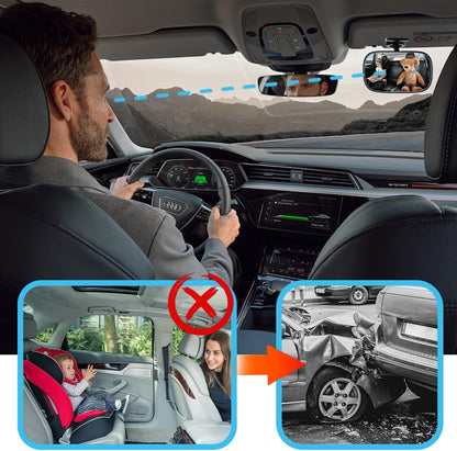Car Interior Rearview Baby Mirror, Wide Angle Convex HD 360° Adjustable Rearview Mirror for Backseat Kids, Clip-on Sun Visor Safety Rearview for Monitoring Infant Child, Universal Fit