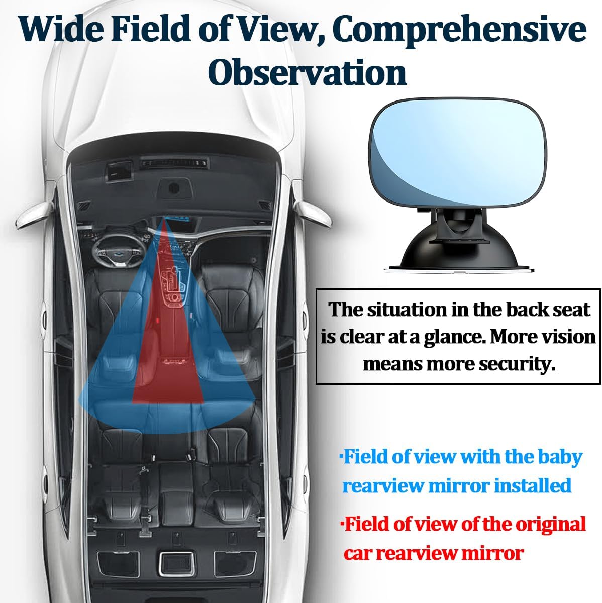 Car Interior Rearview Baby Mirror, Wide Angle Convex HD 360° Adjustable Rearview Mirror for Backseat Kids, Clip-on Sun Visor Safety Rearview for Monitoring Infant Child, Universal Fit
