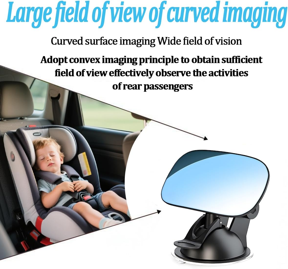 Car Interior Rearview Baby Mirror, Wide Angle Convex HD 360° Adjustable Rearview Mirror for Backseat Kids, Clip-on Sun Visor Safety Rearview for Monitoring Infant Child, Universal Fit