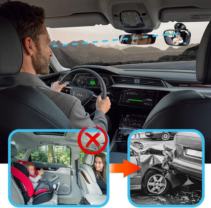 Car Interior Rearview Baby Mirror, Wide Angle Convex HD 360° Adjustable Rearview Mirror for Backseat Kids, Clip-on Sun Visor Safety Rearview for Monitoring Infant Child, Universal Fit