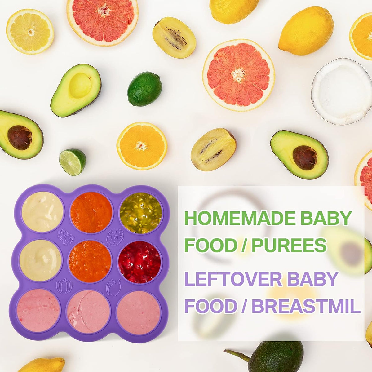 4 Pack Baby Food Storage Containers 9 Cup Silicone Baby Food Freezer Tray with Lid Stackable Reusable Freezer Storage Tray for Ice Breast Milk Homemade Food Vegetable (Blue, Purple, Green)