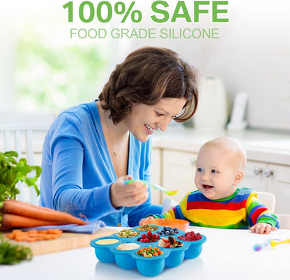 4 Pack Baby Food Storage Containers 9 Cup Silicone Baby Food Freezer Tray with Lid Stackable Reusable Freezer Storage Tray for Ice Breast Milk Homemade Food Vegetable (Blue, Purple, Green)