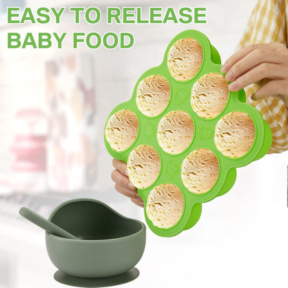 4 Pack Baby Food Storage Containers 9 Cup Silicone Baby Food Freezer Tray with Lid Stackable Reusable Freezer Storage Tray for Ice Breast Milk Homemade Food Vegetable (Blue, Purple, Green)