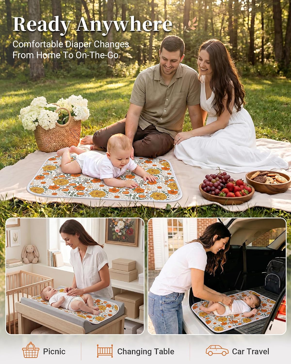 Portable Baby Changing Pad, Waterproof Diaper Changing Mat, 30"x24"