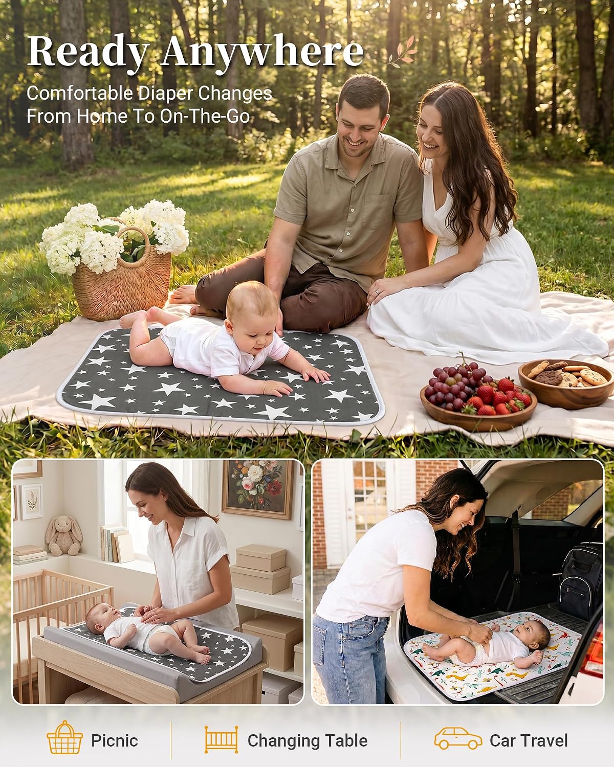 Portable Baby Changing Pad, Waterproof Diaper Changing Mat, 30"x24"