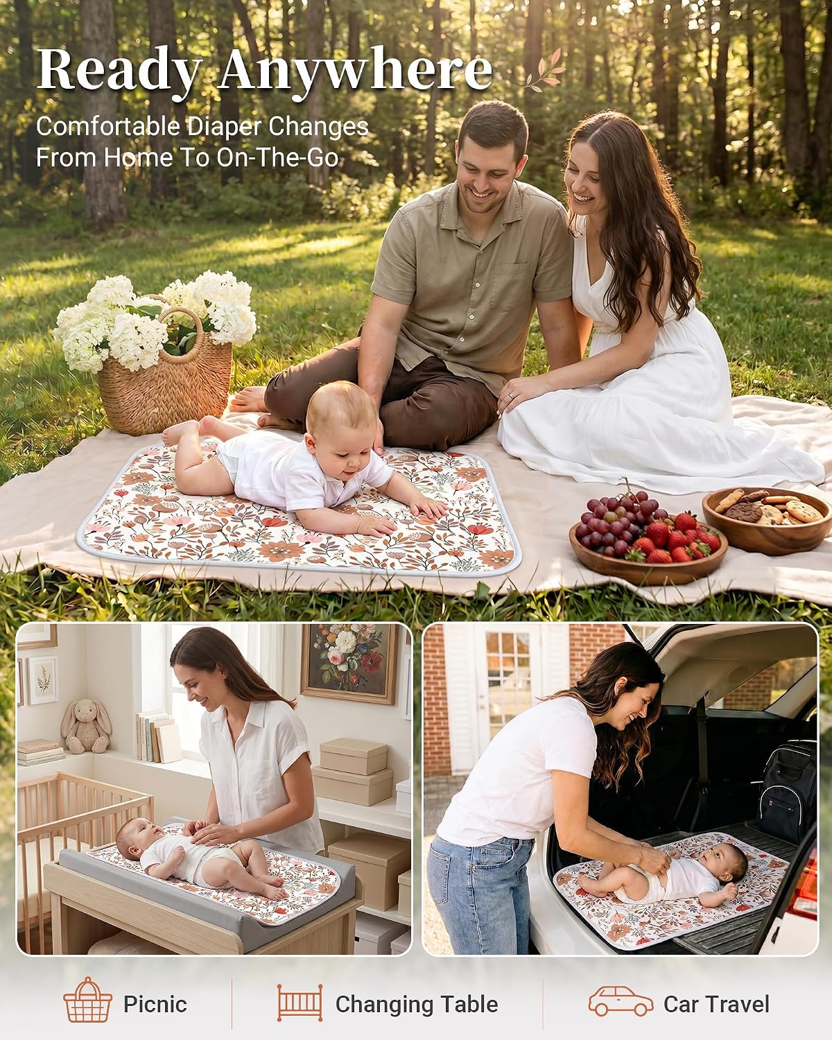 Portable Baby Changing Pad, Waterproof Diaper Changing Mat, 30"x24"
