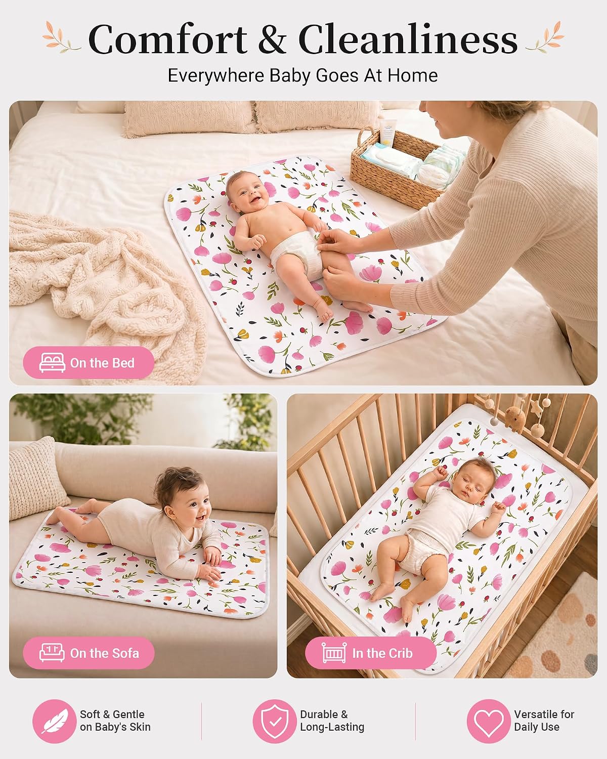 Portable Baby Changing Pad, Waterproof Diaper Changing Mat, 30"x24"