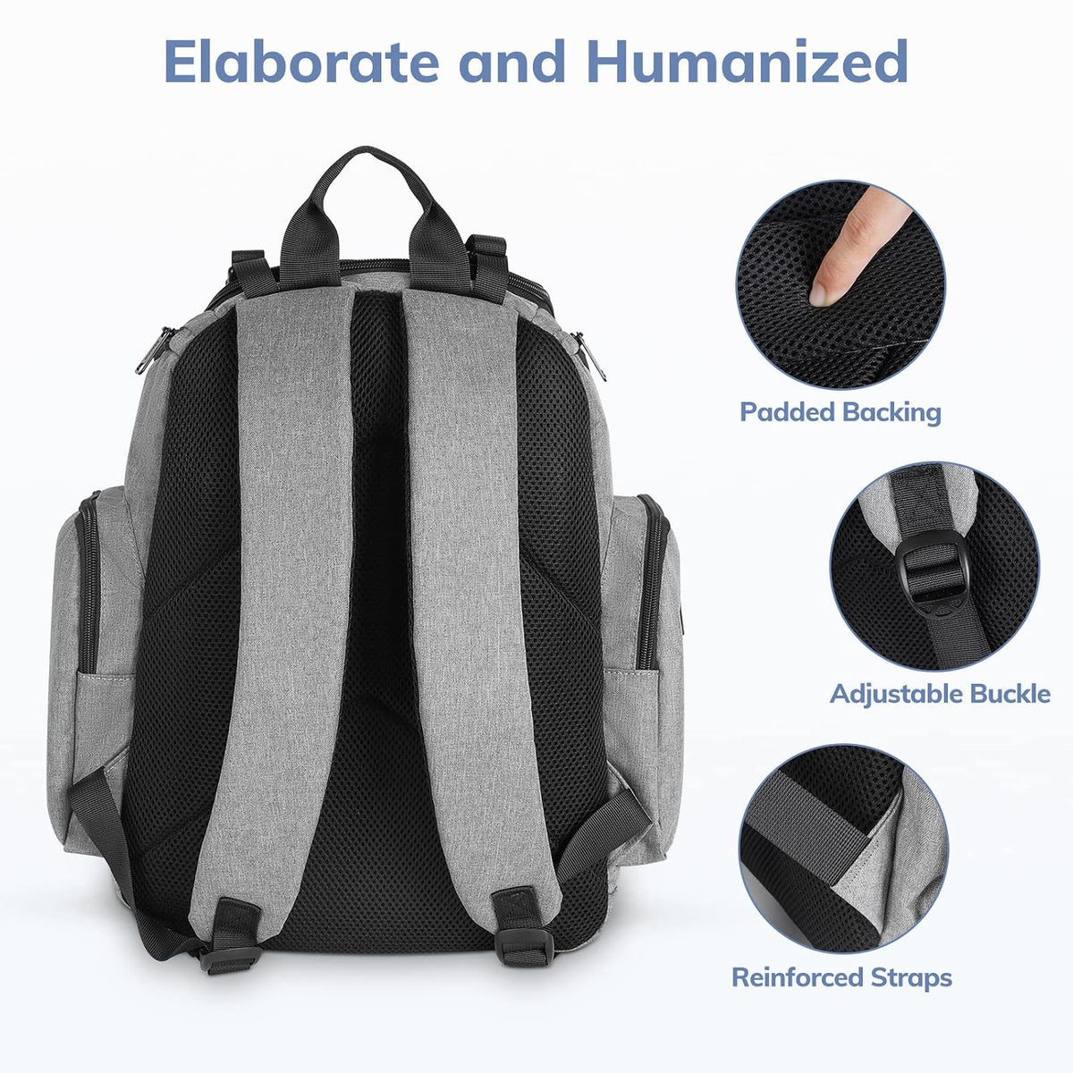 Diaper Bag Backpack, Large Multifunction Waterproof Travel Baby Bag for Dad Mom with 4 Insulated Pockets and Stroller Straps, Maternity Baby Bag for Boys Girls, Grey