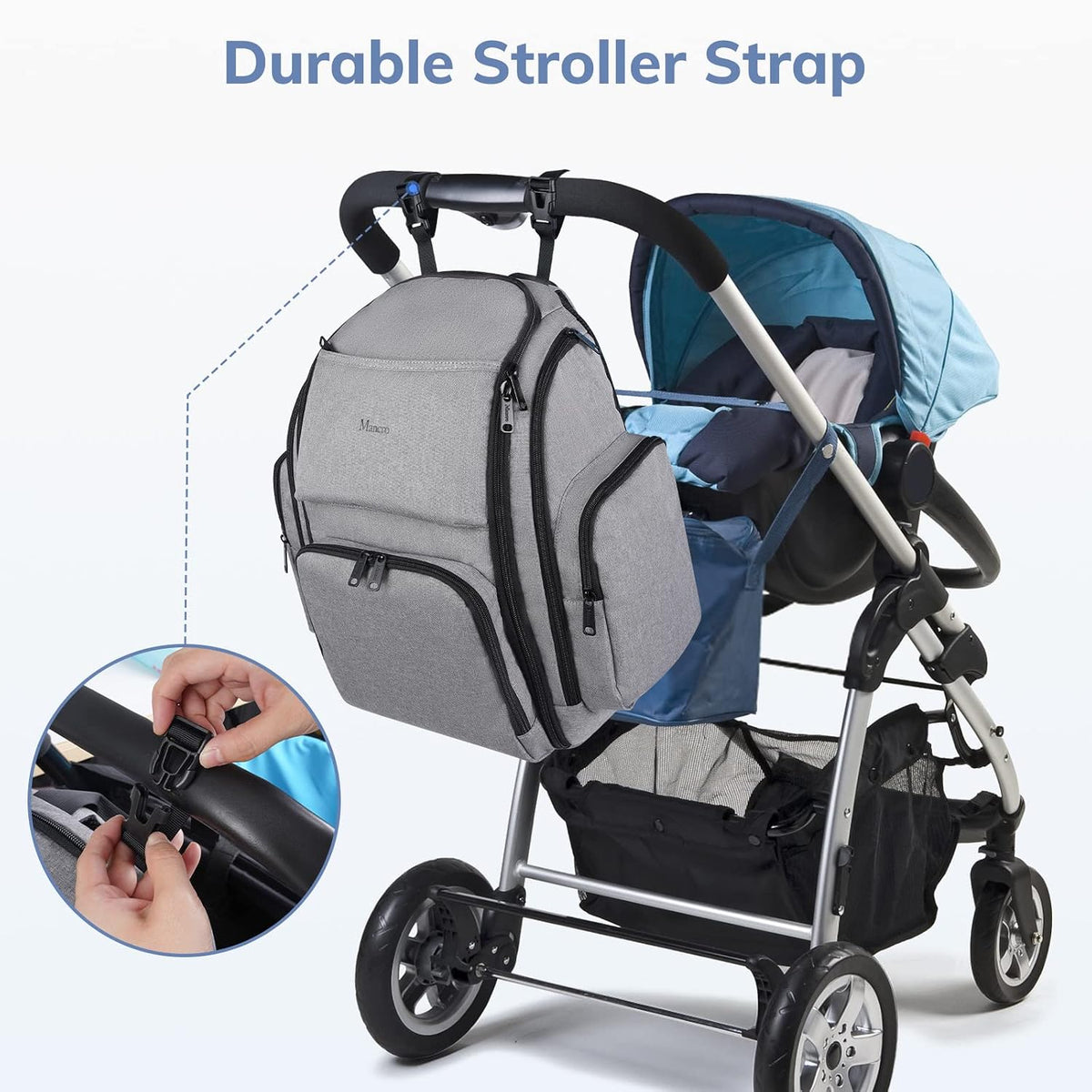 Diaper Bag Backpack, Large Multifunction Waterproof Travel Baby Bag for Dad Mom with 4 Insulated Pockets and Stroller Straps, Maternity Baby Bag for Boys Girls, Grey
