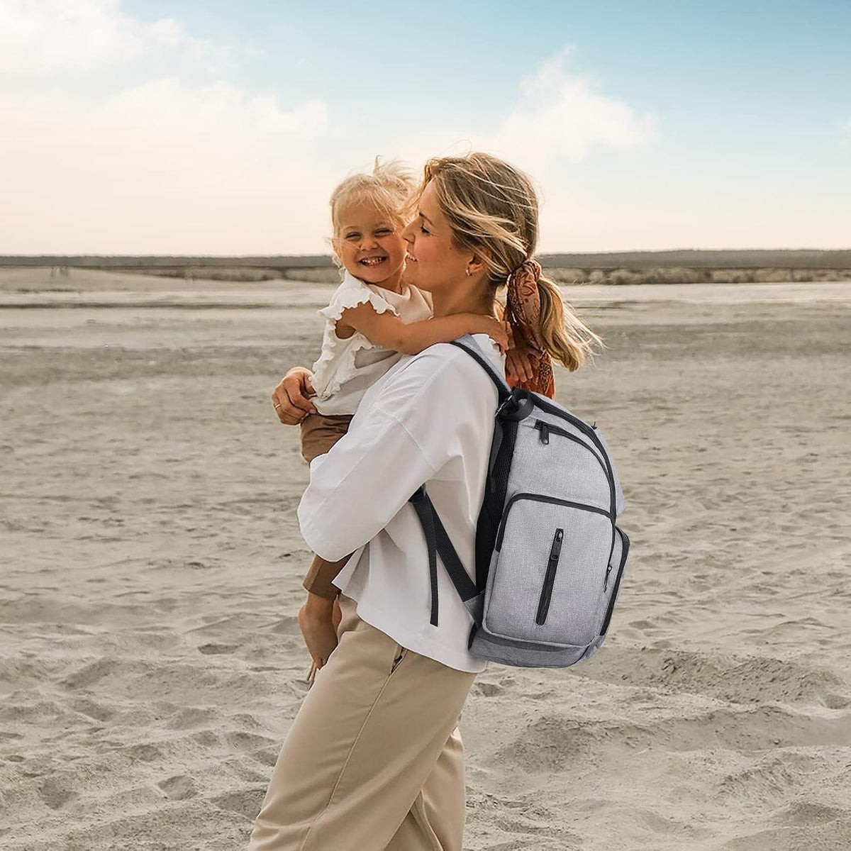 Diaper Bag Backpack, Large Multifunction Waterproof Travel Baby Bag for Dad Mom with 4 Insulated Pockets and Stroller Straps, Maternity Baby Bag for Boys Girls, Grey