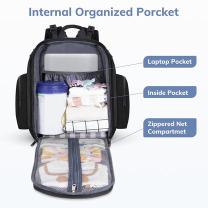 Diaper Bag Backpack, Large Multifunction Waterproof Travel Baby Bag for Dad Mom with 4 Insulated Pockets and Stroller Straps, Maternity Baby Bag for Boys Girls, Grey