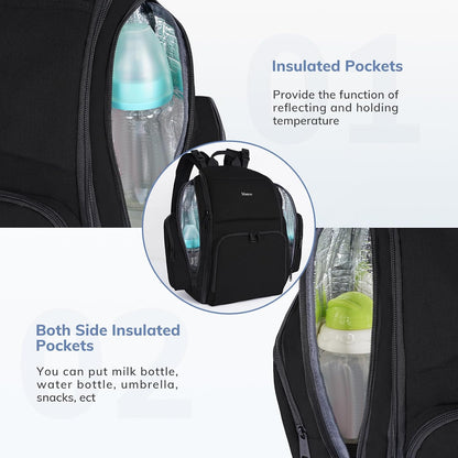 Diaper Bag Backpack, Large Multifunction Waterproof Travel Baby Bag for Dad Mom with 4 Insulated Pockets and Stroller Straps, Maternity Baby Bag for Boys Girls, Grey
