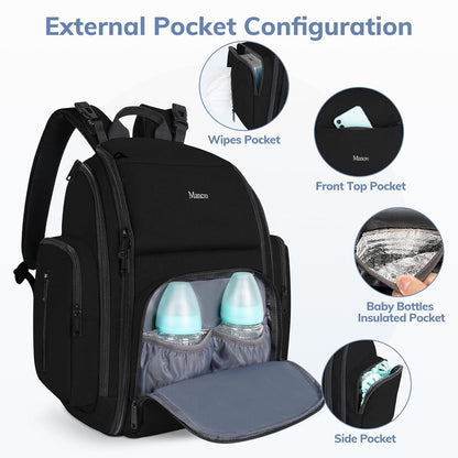 Diaper Bag Backpack, Large Multifunction Waterproof Travel Baby Bag for Dad Mom with 4 Insulated Pockets and Stroller Straps, Maternity Baby Bag for Boys Girls, Grey