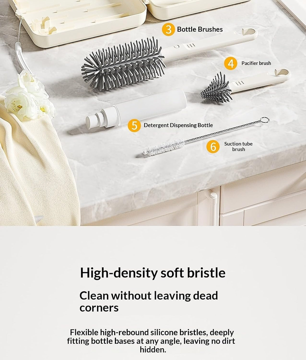Portable Baby Bottle Drying Rack with Cleaning Brush Set, Foldable Drying Stand, Cream/Teal (Teal)