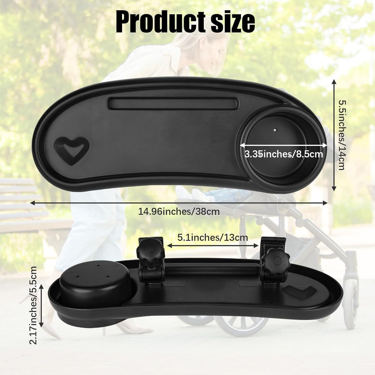 Stroller Snack Tray Compatible with Mockingbird,Adjustable Black Snack Tray for Stroller with Cup Holder and Phone Holder for Snacks, Drinks,Phone, and Toy