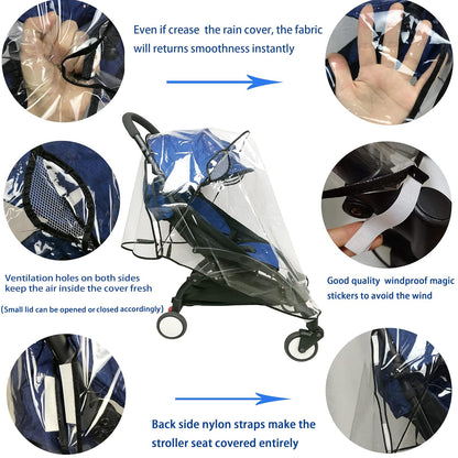 Stroller Rain Cover Universal Stroller Cover for Toddler Umbrella Stroller,Compact Travel Stroller, Waterproof Snow Wind Weather Shield,Food Grade EVA No Odor