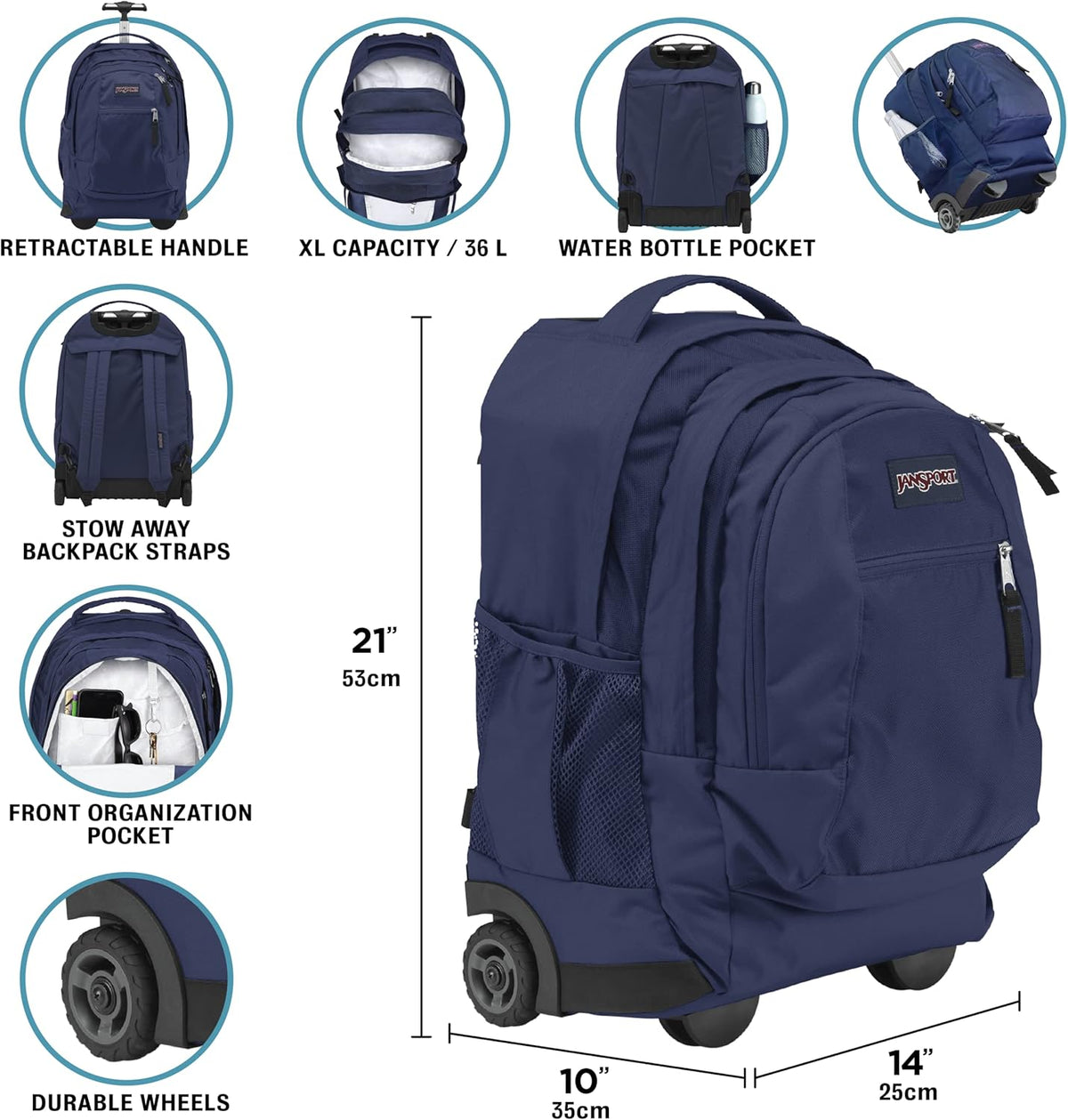 Driver 8 Rolling Backpack - Wheeled Travel Bag with 15-Inch Laptop Sleeve, One Size, Stellar Starfield