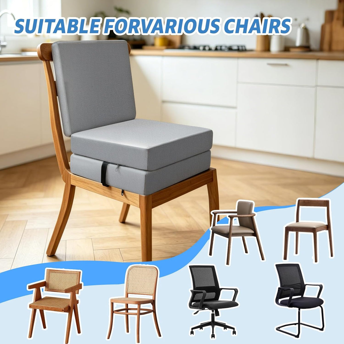 Booster Seat Cushion for Dining Table, Kids Toddler Booster Seat Height-Adjustable Cushion for Table, 3-in-1 Detachable Zipper Connection Height-Adjustable with Backrest