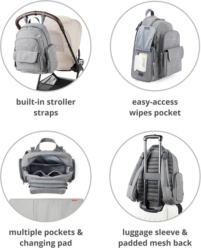 Diaper Bag Backpack with Portable Changing Pad, 9 Total Pockets, Easy-Access Wipes Pocket, Zippered Side Pocket, Luggage Sleeve & Stroller Straps, Fits a 15” Laptop, Luna, Sage