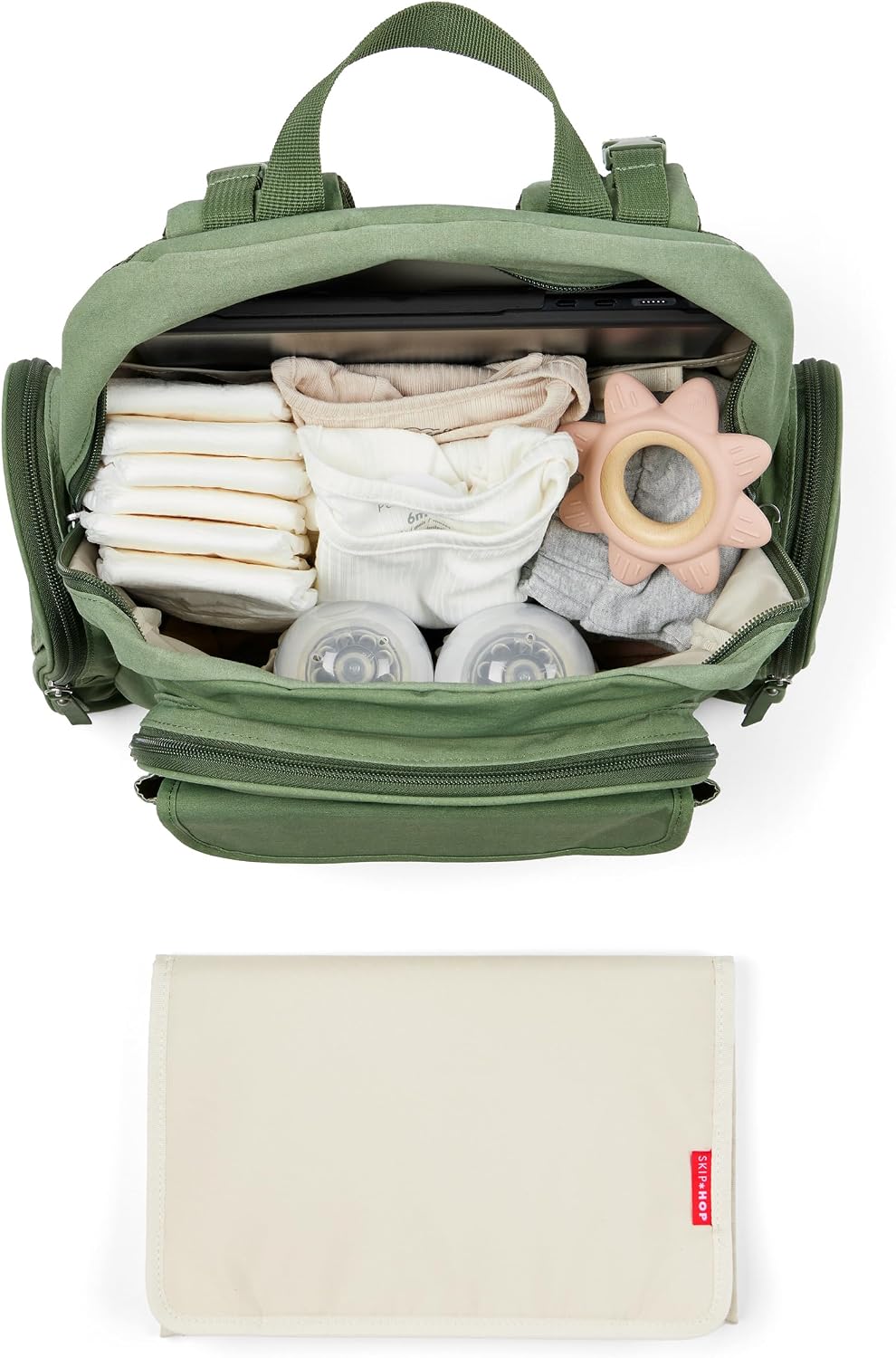 Diaper Bag Backpack with Portable Changing Pad, 9 Total Pockets, Easy-Access Wipes Pocket, Zippered Side Pocket, Luggage Sleeve & Stroller Straps, Fits a 15” Laptop, Luna, Sage