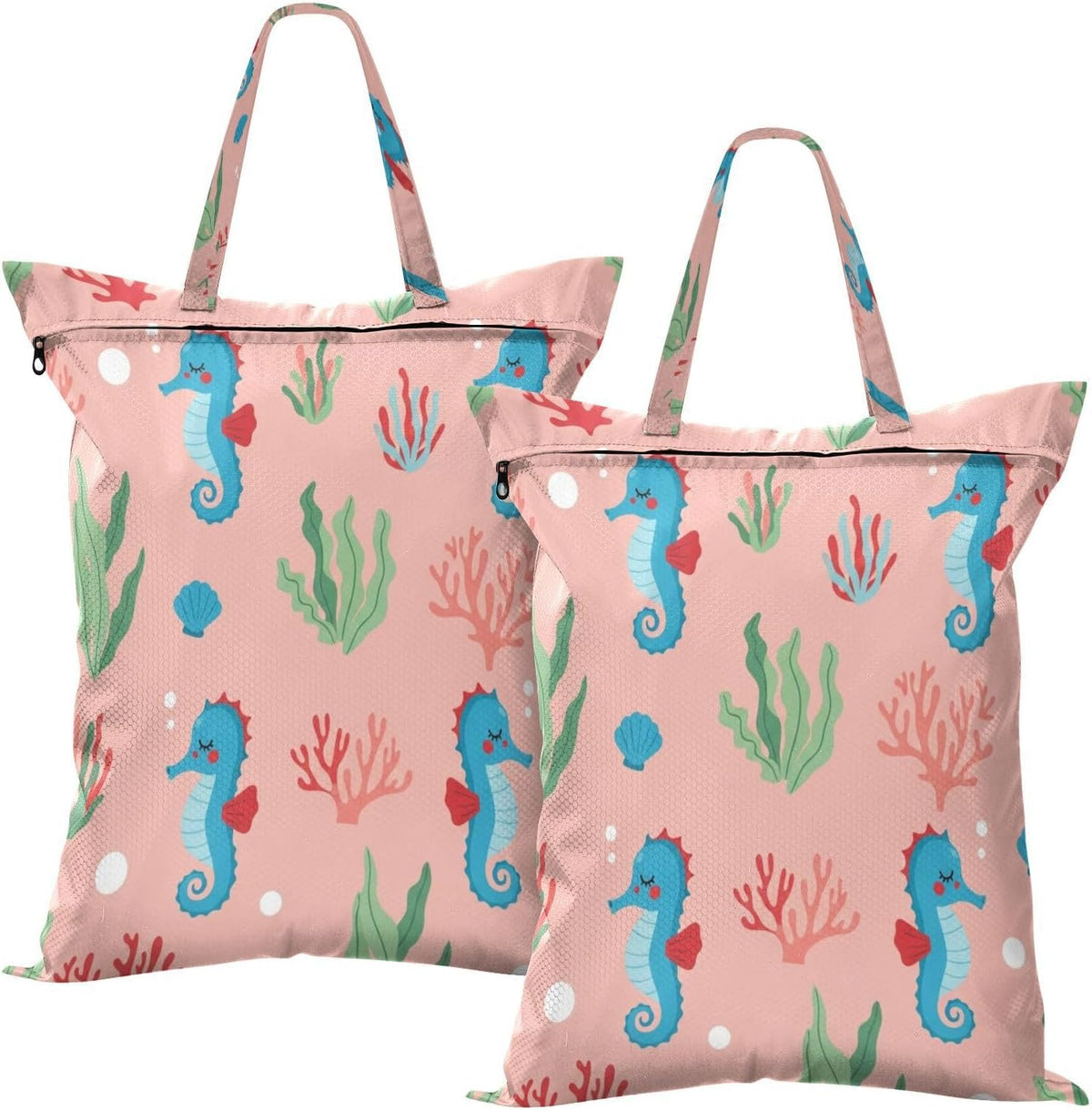 Seahorse Seaweed Waterproof Travel Laundry Bag Reusable 2-pk