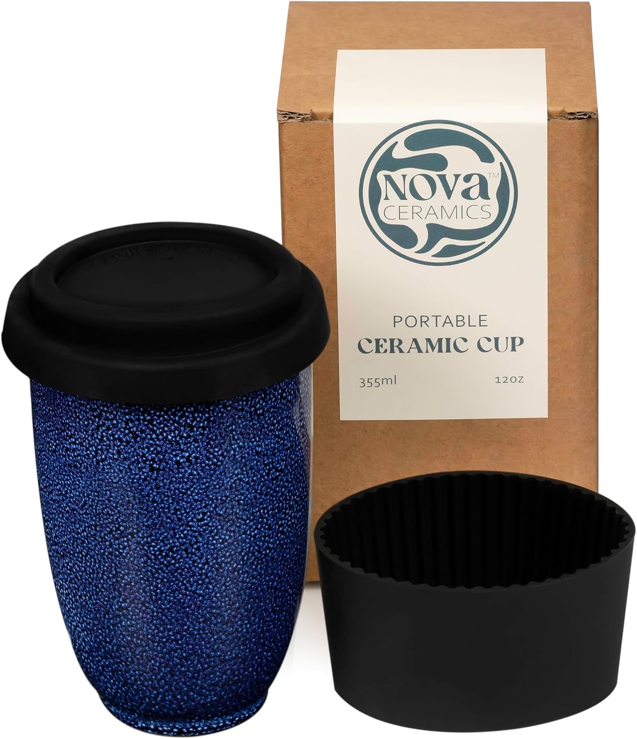 Coffee Travel Mug – Cup Holder Friendly Travel Mug– Microwave & Dishwasher Safe White & Purple Tumbler - Coffee Mug Fits In Cup Holder – 12oz – Astral Bloom