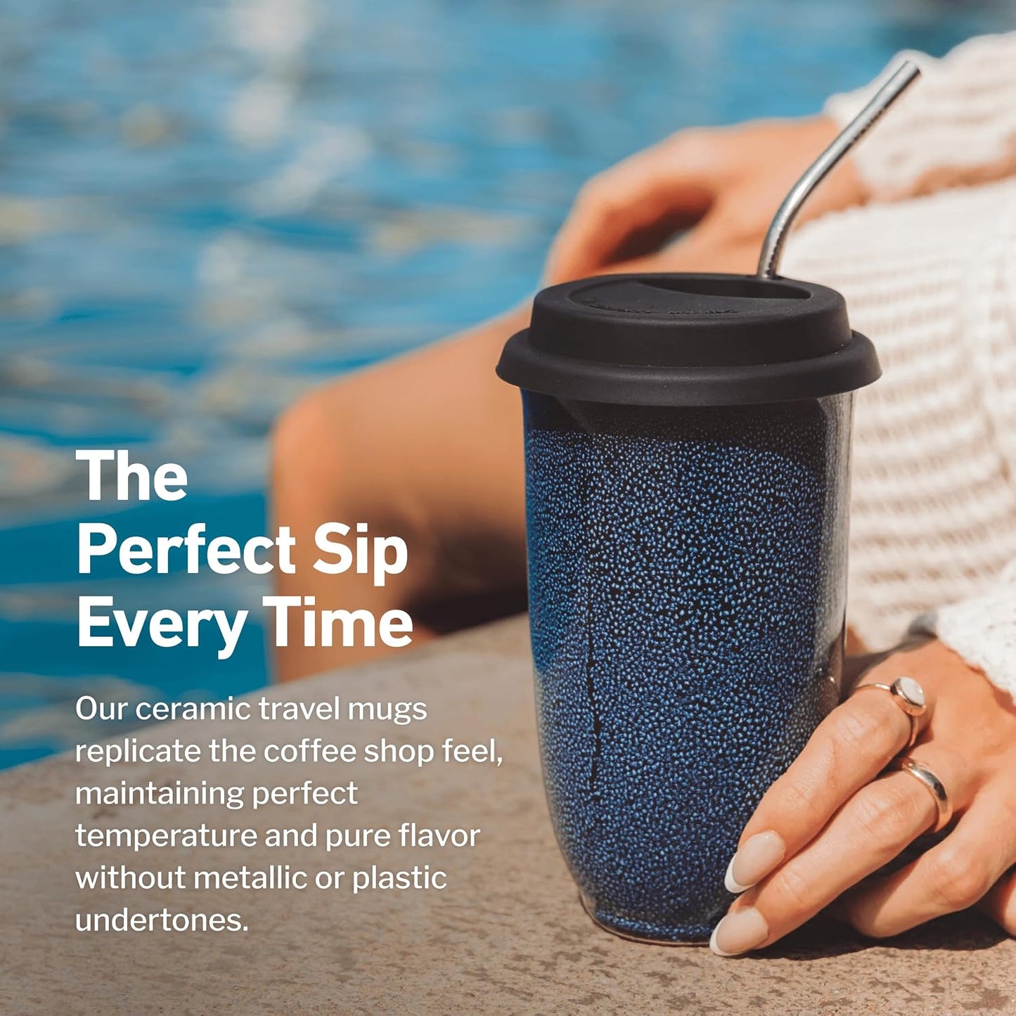 Coffee Travel Mug – Cup Holder Friendly Travel Mug– Microwave & Dishwasher Safe White & Purple Tumbler - Coffee Mug Fits In Cup Holder – 12oz – Astral Bloom